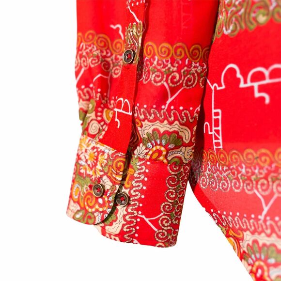 Mens Silky Shirt Button Up Red Abstract Graphic Summer Hawaiian Beach Medium - Picture 7 of 7